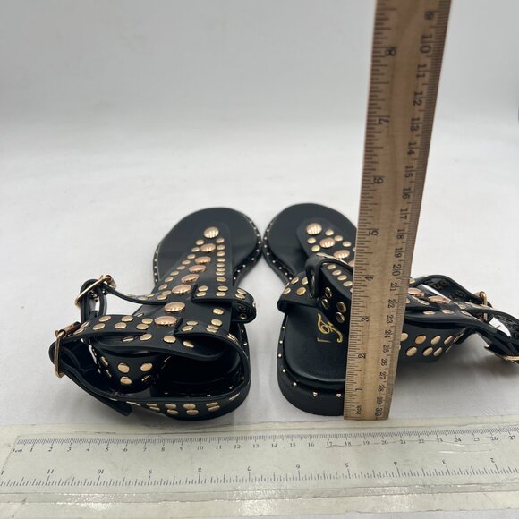 FOWT Black Round Split Toe Sandal Rivet Studded Flat Gladiators Ankle Strap Shoe - Picture 5 of 8